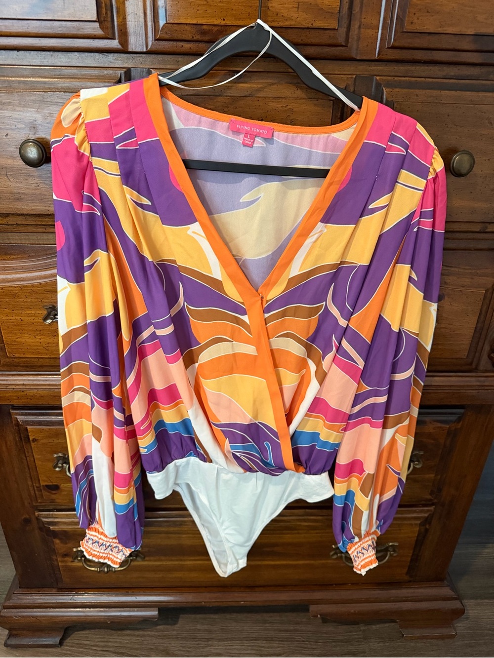 Flying Tomato Orange, Purple & Pink Abstract Wrap Top